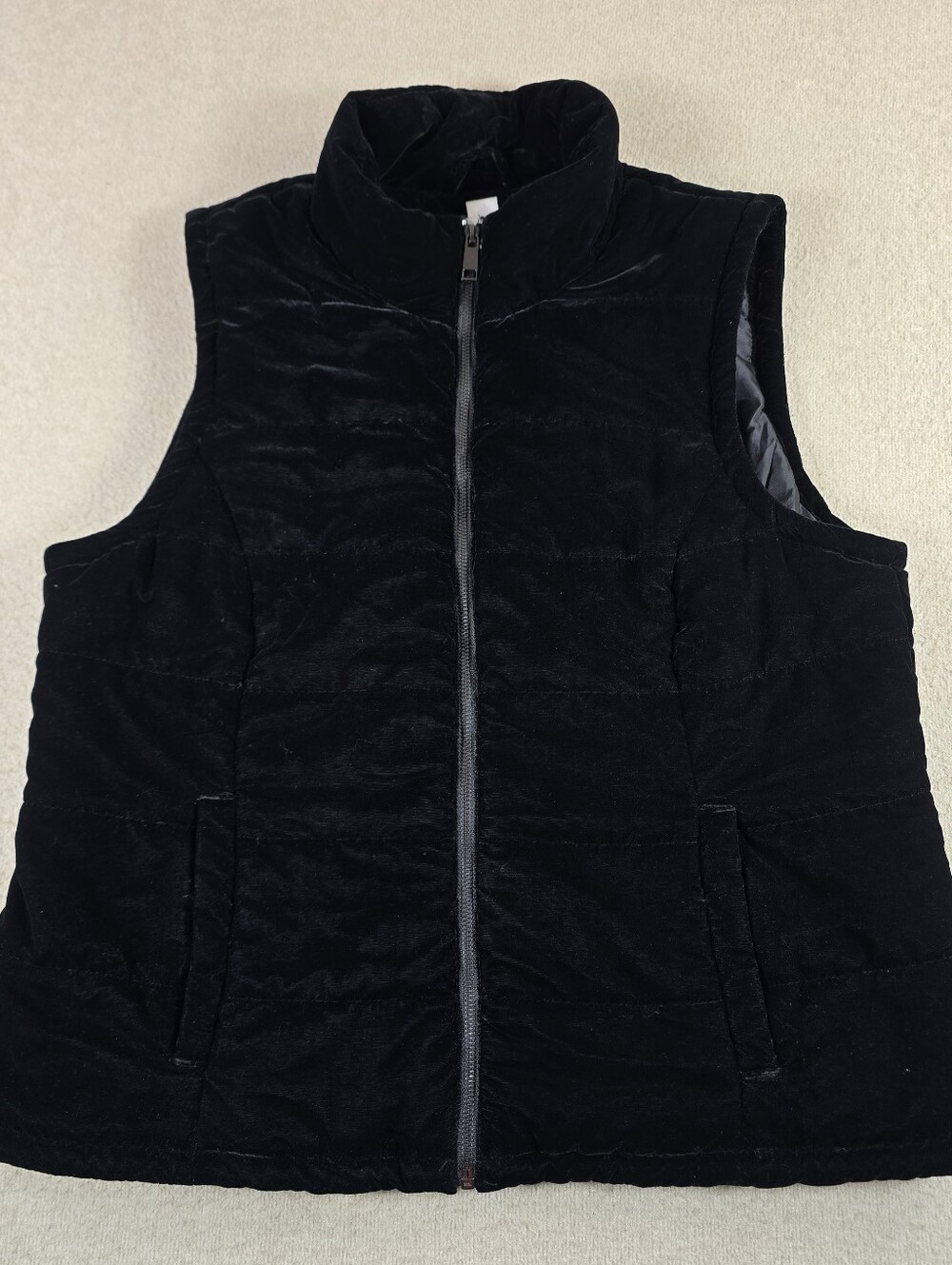 Christopher Banks Petite XL Black Velvet Puffer Vest Zip Quilted Coat